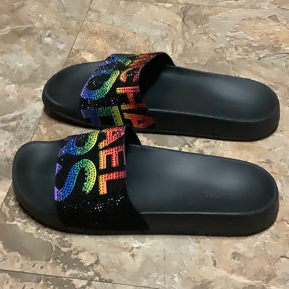 🔴 Black & rainbow crystal Michael Kors slides - Picture 2 of 9